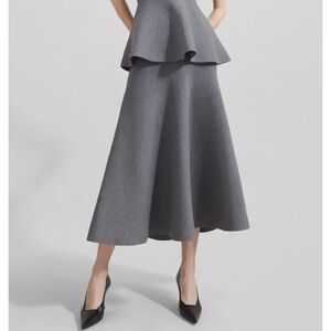 THE FRANKIE SHOP GABRIELLE KNIT MIDI SKIRT - DARK GREY size XL